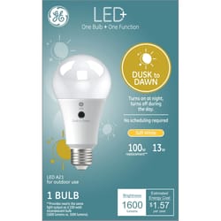 GE LED+ A21 E26 (Medium) LED Dusk to Dawn Bulb Soft White 100 Watt Equivalence 1 pk