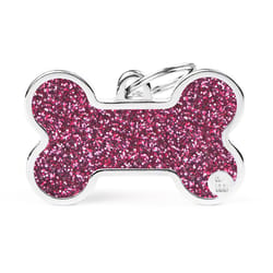 MyFamily Shine Pink Glitter Bone Metal Dog Pet Tags X-Large