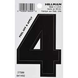 HILLMAN 3 in. Black Vinyl Self-Adhesive Number 4 1 pc