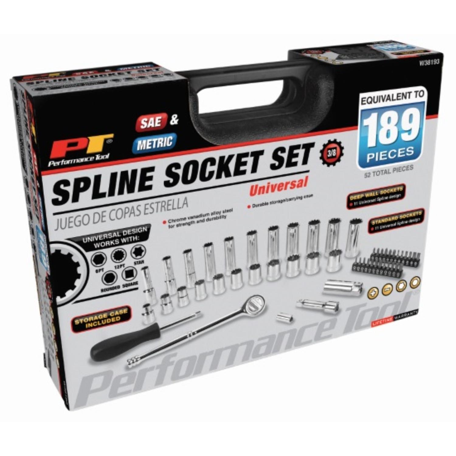 Performance Tool 3/8 in. drive Metric and SAE Universal Spline Socket Set 189 pc Uae Electronic uaeelectronic.com