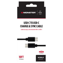 Monster Just Hook It Up Type C to Type C Charge and Sync Cable 10 ft. Black