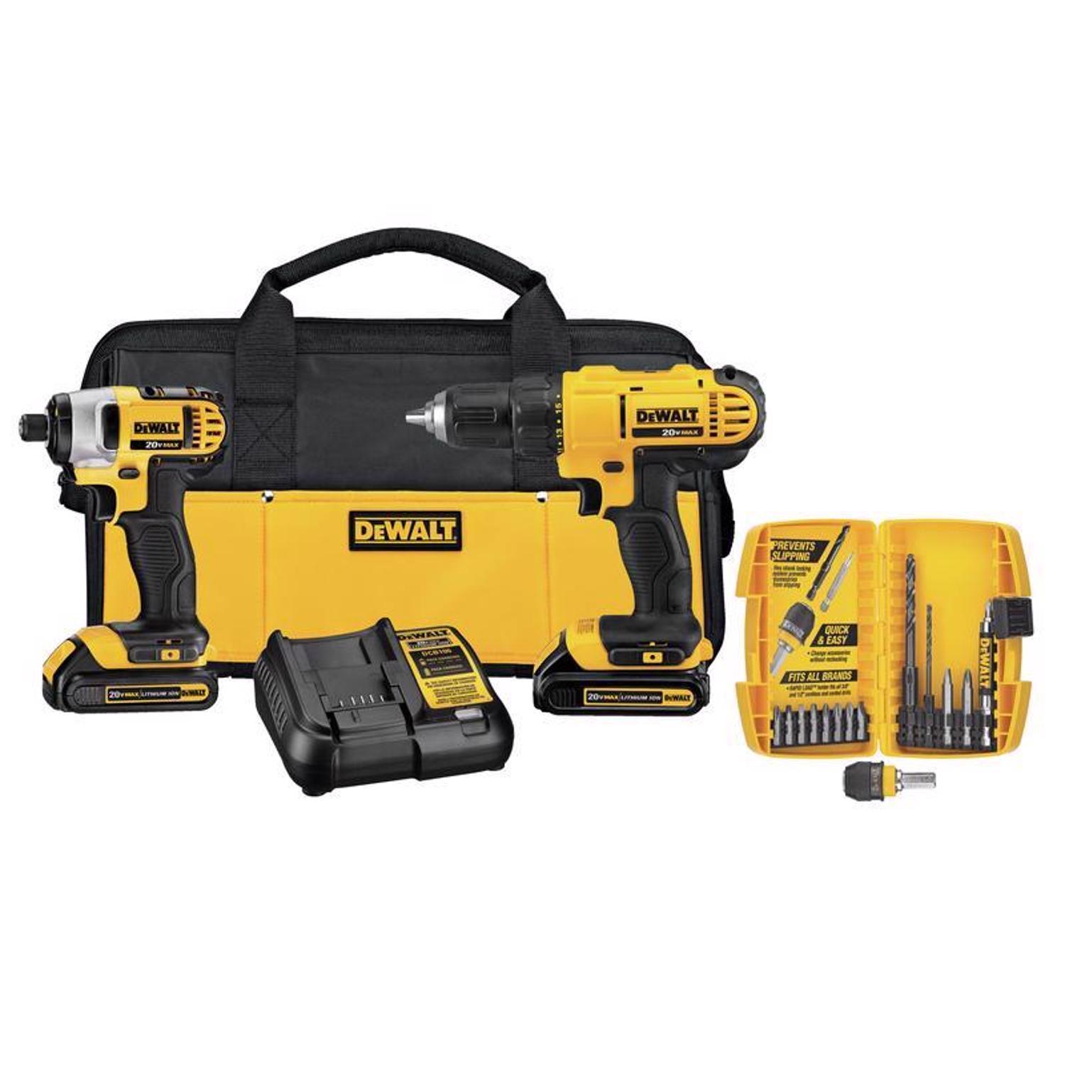 DEWALT 20V MAX Cordless Brushed 2 Tool Compact Drill and Impact Driver Kit