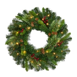 Celebrations Home 24 in. D LED Prelit Warm White Mixed Pine Wreath