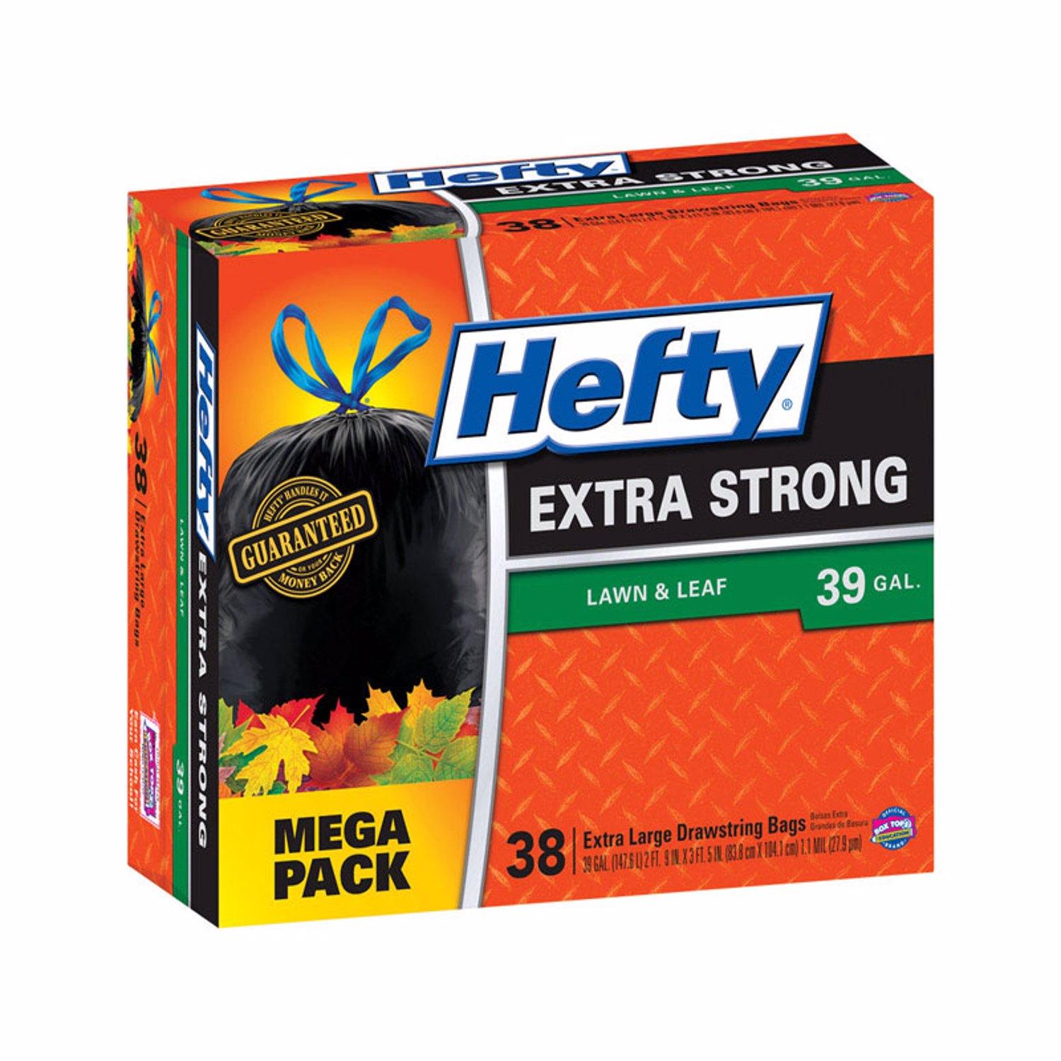 Hefty Trash Bags, Drawstring, Strong, Extra Large, 39 Gallon