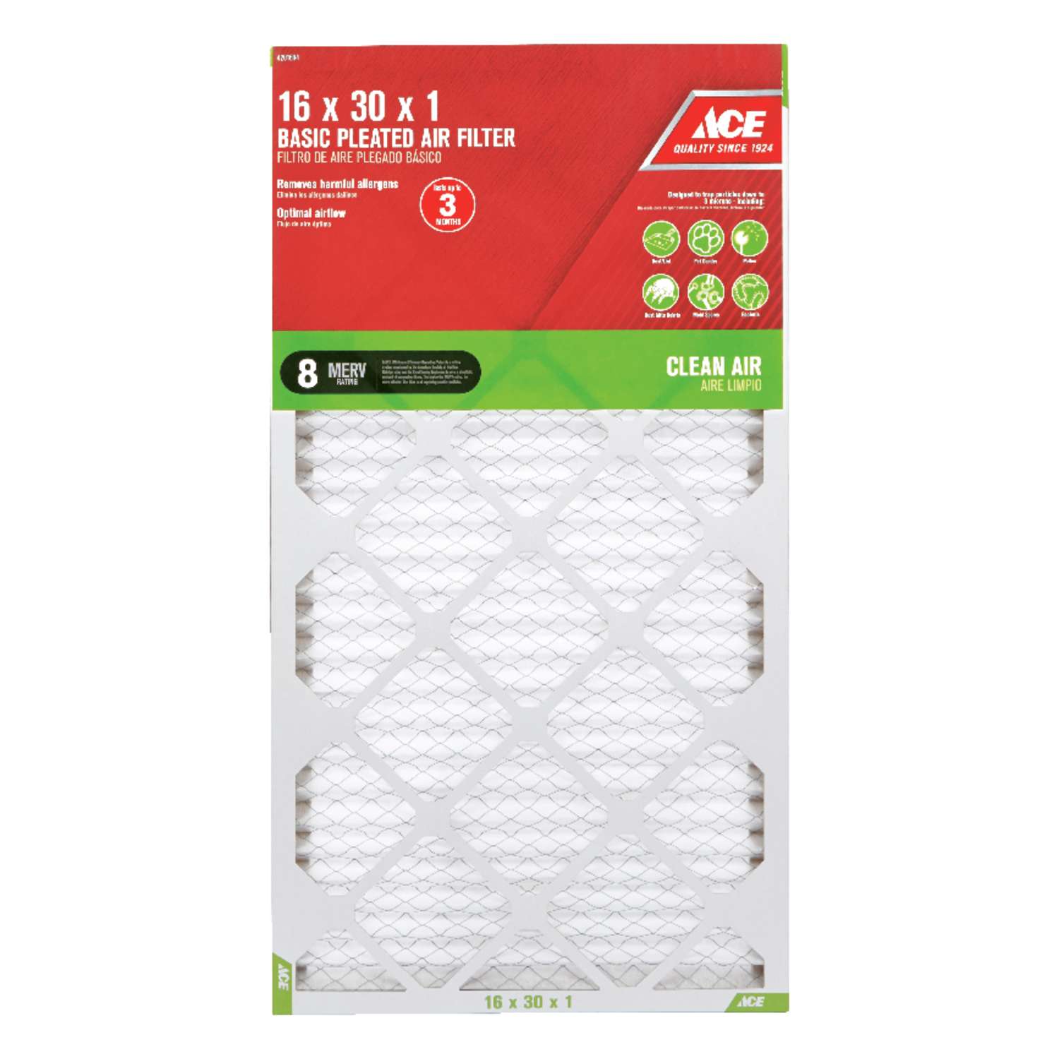Ace 16 in. W x 30 in. H x 1 in. D Cotton 8 MERV Pleated Air Filter
