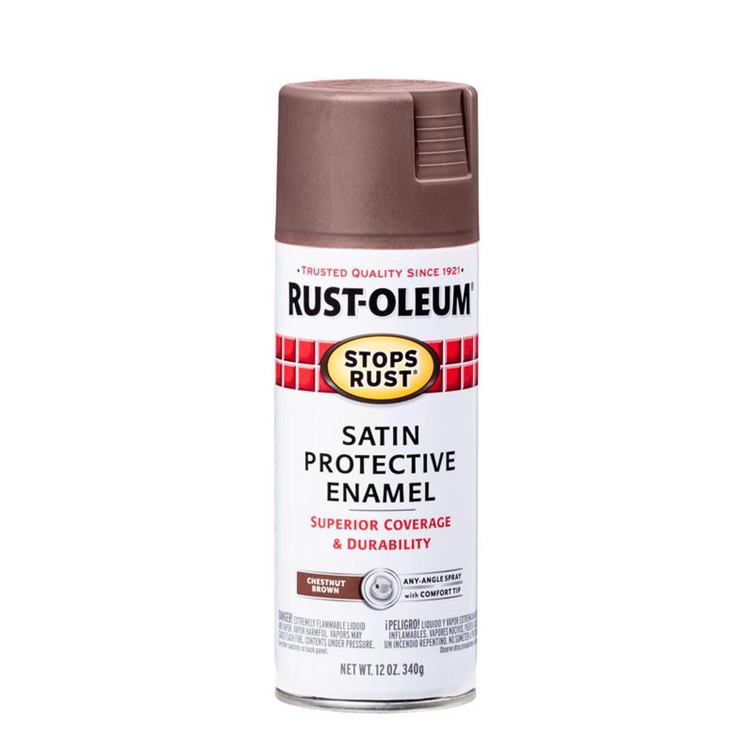 Rust-Oleum Stops Rust Satin Chestnut Brown Spray Paint 12 Oz - Ace Hardware