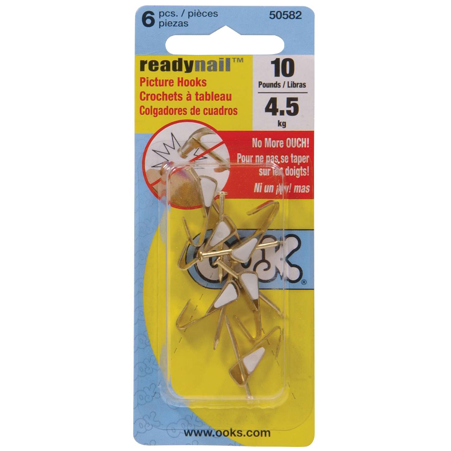 Ook OOK ReadyNail Brass-Plated Conventional Picture Hook 10 lb 6 pk Ook OOK ReadyNail Brass-Plated Conventional Picture Hook 10 lb 6 pk