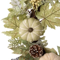 Glitzhome 5 in. Pumpkin Wreath with Green Leaf and Berries Fall Decor