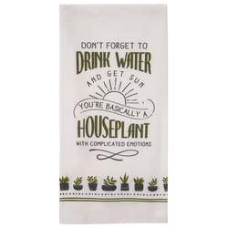 Karma White/Green Cotton House Plant Tea Towel 1 pk