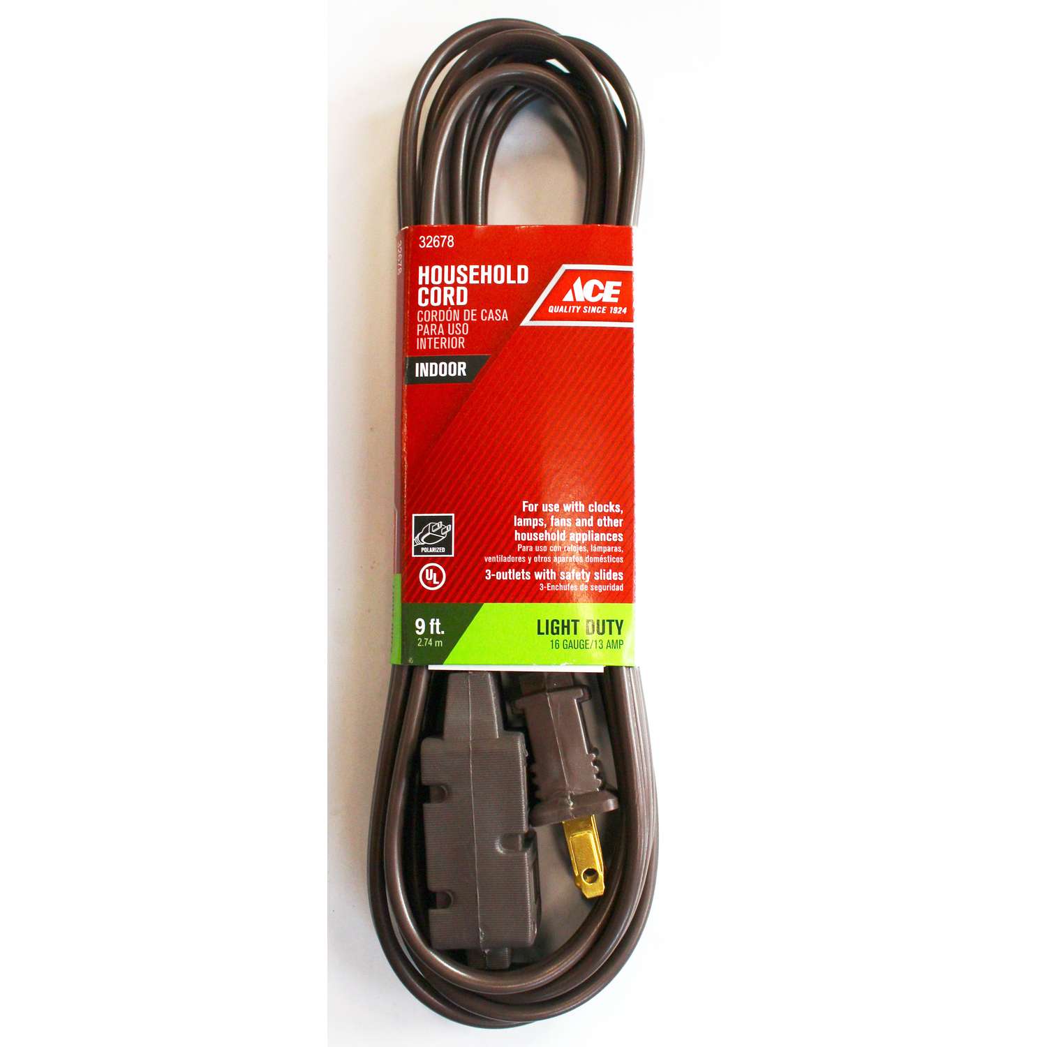 Ace Indoor 9 ft. L Brown Extension Cord 16/2 SPT2 Ace Hardware