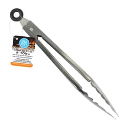 R&M International Stainless Steel Black/Silver Grill Tongs