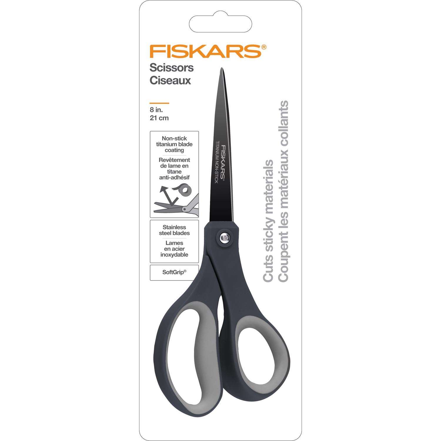 Fiskars 2 Pack Titanium Softgrip Scissors, Gray, 8 inch