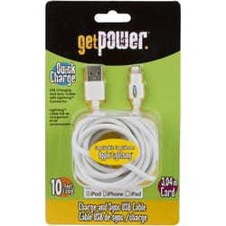 GetPower Lightning to USB Charge and Sync Cable 10 ft. White