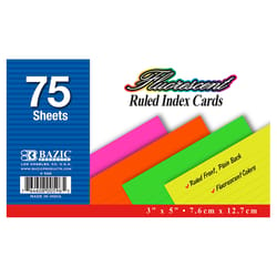 Bazic Products 3 in. H X 5 in. W Ruled Index Cards Fluorescent 75 pk