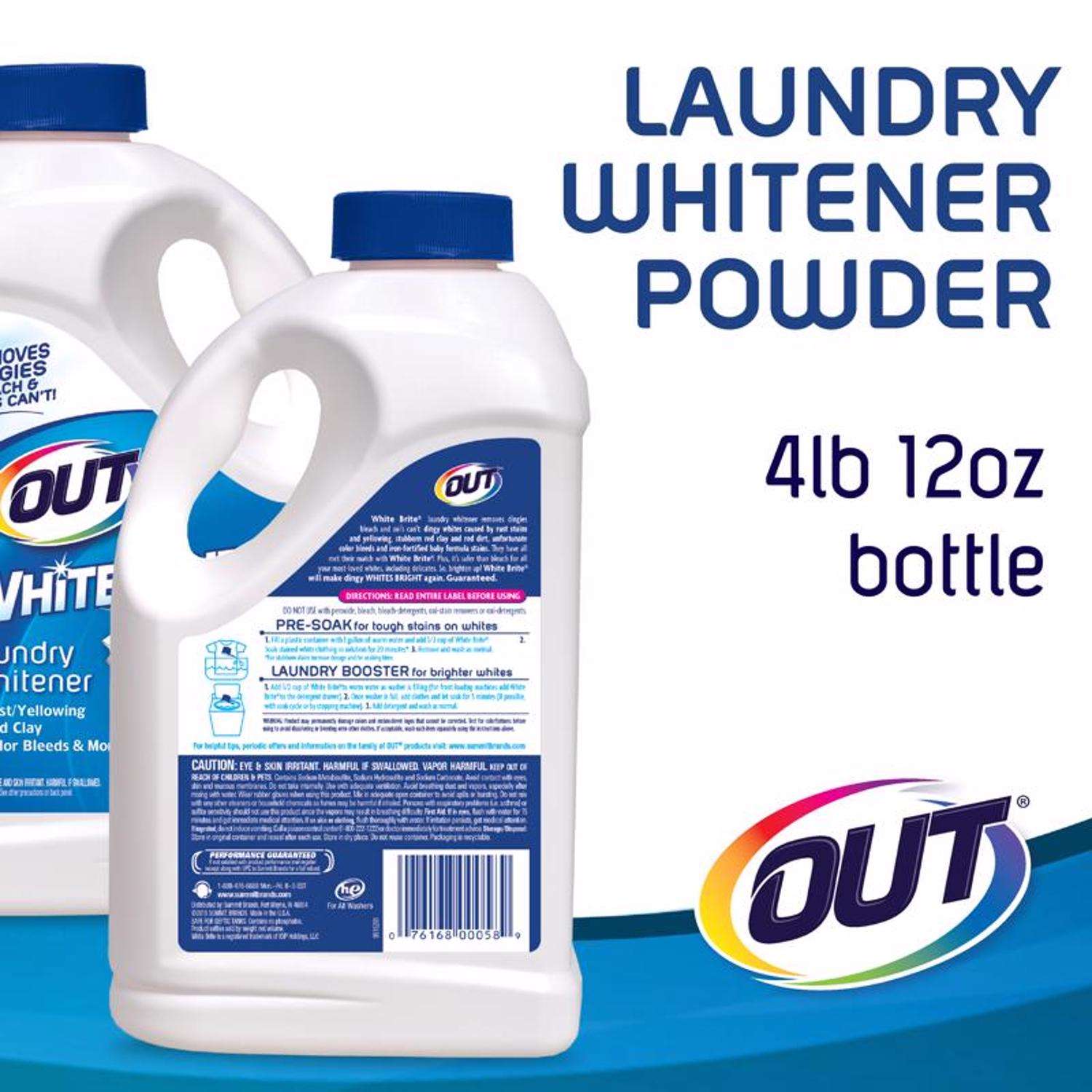 Out White Brite Laundry Whitener Powder, 1 lb 12 oz, 2 Bottles, Wb30n