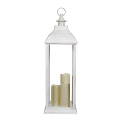 Alpine 28 in. Glass/Plastic Decorative White Flameless Lantern