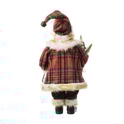 Glitzhome Multicolored Faux Fur Christmas Woodland Santa/Porcelain Face Figurine 18 in.