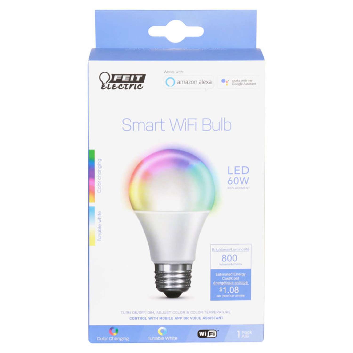 Feit Electric A19 E26 Medium Smart Wifi Led Bulb Color Changing 60 Watt Equivalence 1 Pk Ace Hardware