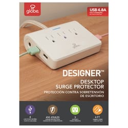 Globe Electric Designer Series 6 ft. L 3 outlets Power Strip with USB Ports White 450 J