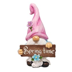 Luxe Light Decor Multicolored Polyresin 12.6 in. H Gnome with Springtime Sign Statue