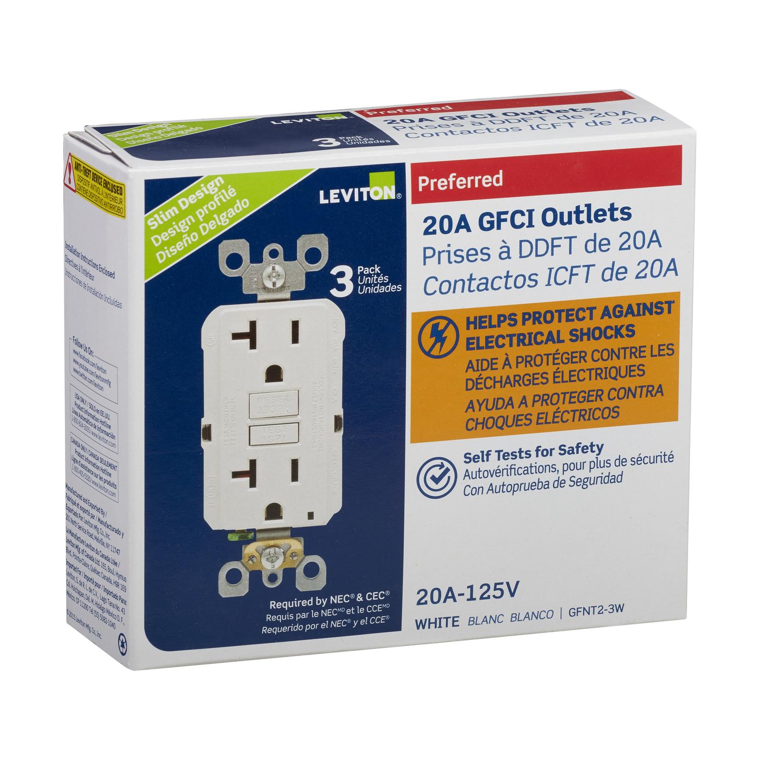 Leviton Smartlock Pro 20 Amps 125 Volt Duplex White GFCI Outlet 5-20R 3 ...