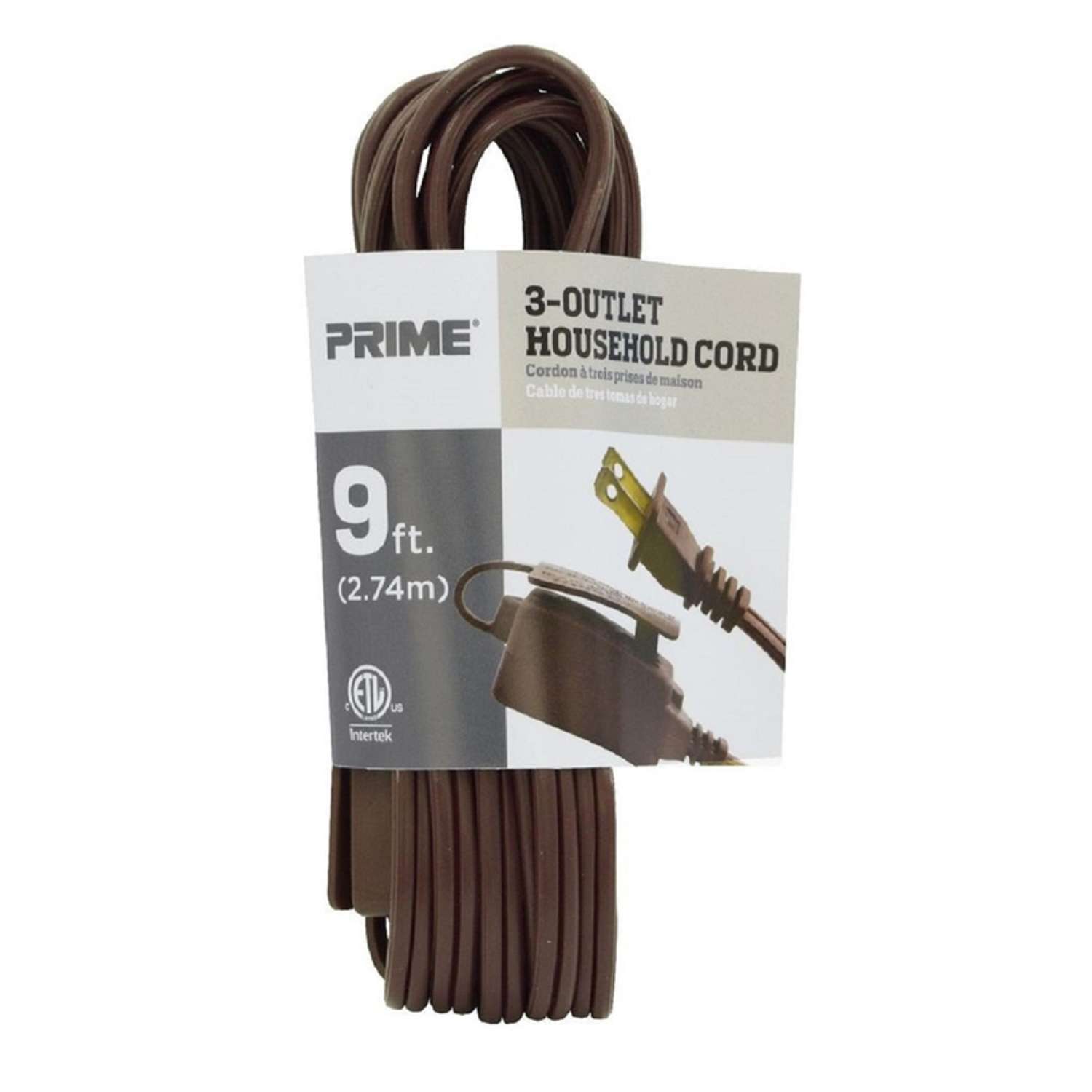 Prime Indoor 9 ft. L Brown Extension Cord 16/2 SPT2 Ace Hardware