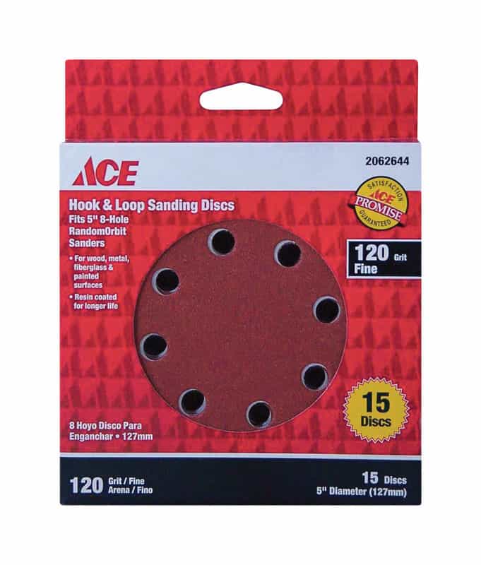 Ace Aluminum Oxide 5 in. Sanding Disc 120 Grit 15 pk Fine Hook and Loop
