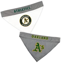 Pets First Gray/White Oakland Athletics Cotton/Nylon Dog Collar Bandana Large/X-Large