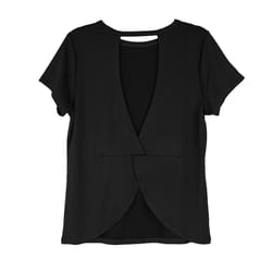 Fitkicks Crossover XL Short Sleeve Women's Round Neck Black Cross Back Tee Shirt