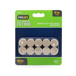 Projex Felt Self Adhesive Surface Pad Brown Round 3/4 in. W 20 pk