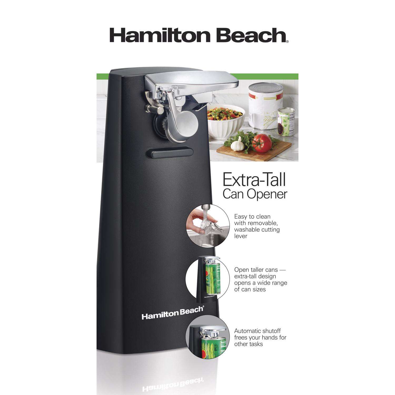  Hamilton Beach Electric Automatic Can Opener with Easy-Clean  Detachable Cutting Lever, Cord Storage, Knife Sharpener, Black (76702) :  Home & Kitchen