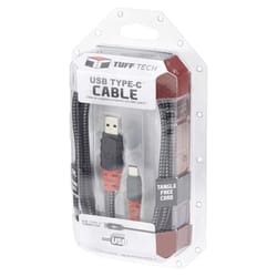 Tuff Tech Black/Red USB Cable For Type C 1 pk