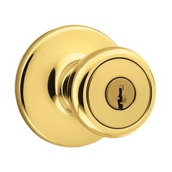 Kwikset Tylo Polished Brass Entry Door Knob 1-3/4 in.