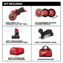 Milwaukee 12V M12 FUEL 3 in. Cordless Brushless Compact Cut-Off Tool Kit (Battery & Charger)