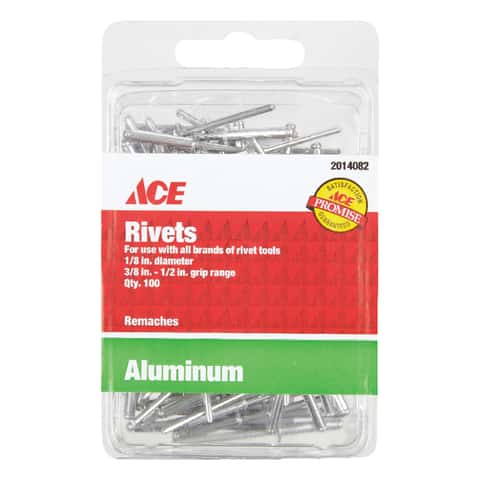 Ace 1/8 in. D X 1/2 in. Aluminum Rivets Silver 100 pk - Ace Hardware