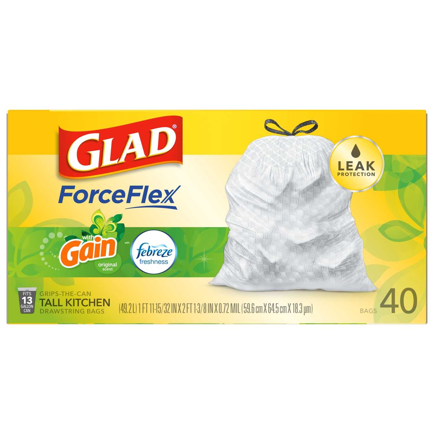 Glad Gain 13 gal. Trash Bags Drawstring 40 pk Ace Hardware