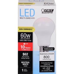 Feit A19 E26 (Medium) LED Bulb Natural Light 60 Watt Equivalence 1 pk