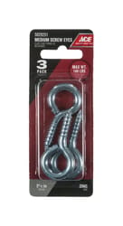 Ace 9/32 in. D X 2-1/8 in. L Zinc-Plated Steel Screw Eye 140 lb. cap. 3 pk