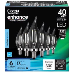 Feit Enhance CA10 (Flame Tip) E12 (Candelabra) Filament LED Bulb Daylight 40 Watt Equivalence 6 pk