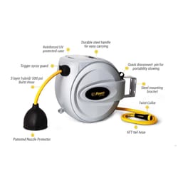 Power 100 ft. Gray Retractable Free Standing Hose Reel with Hose