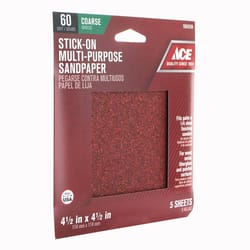 Ace 4.5 in. L X 4.5 in. W 60 Grit Aluminum Oxide Sandpaper 5 pk