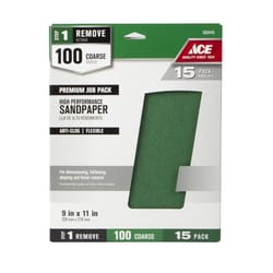Ace 11 in. L X 9 in. W 100 Grit Aluminum Oxide All Purpose Sandpaper 15 pk
