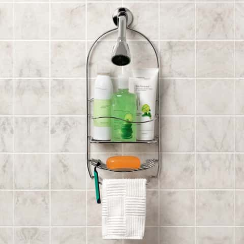 Five simply smart Corner Shower Organizer With Suction Cups 1 Tray Silver