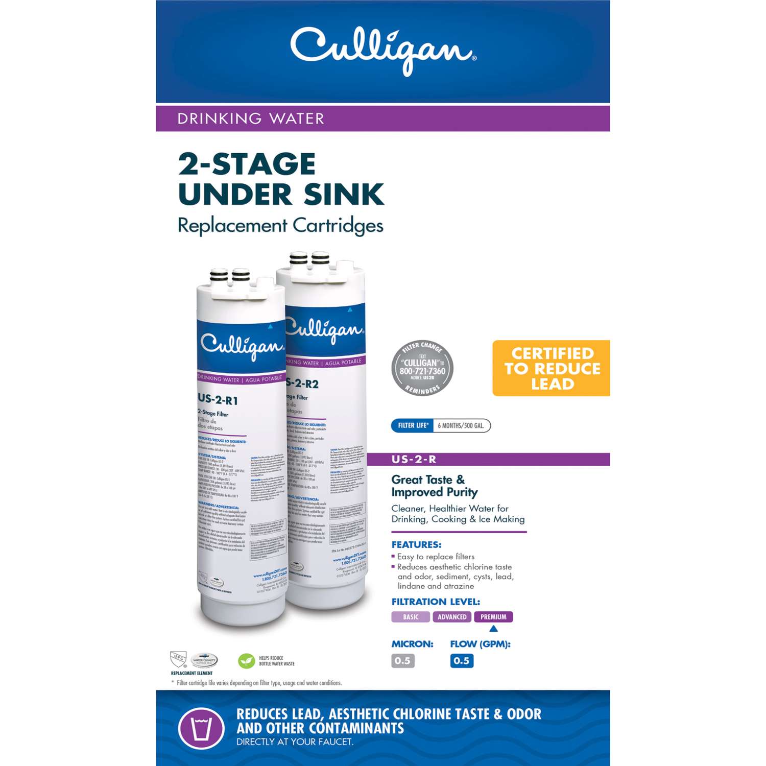 Culligan 2 Stage Under Sink Replacement Water Filter For Culligan Ace