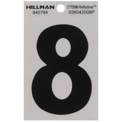 HILLMAN 3 in. Reflective Black Vinyl Self-Adhesive Number 8 1 pc