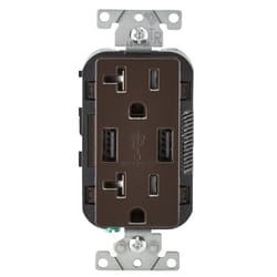 Leviton Decora 20 amps 125 V Brown Outlet and USB Charger 5-20R 1 pk