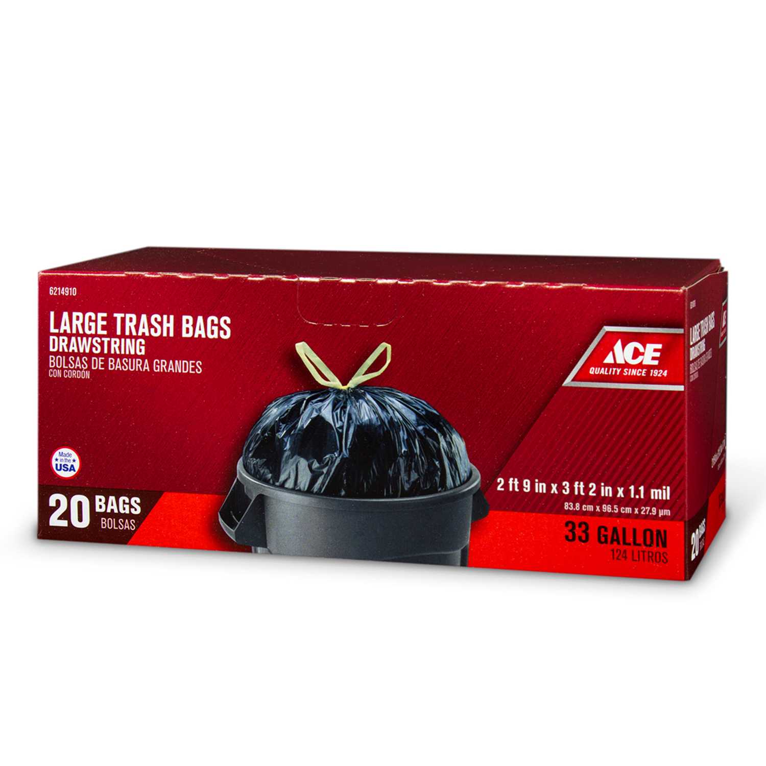 Ace 33 gal. Trash Bags Drawstring 20 pk Ace Hardware