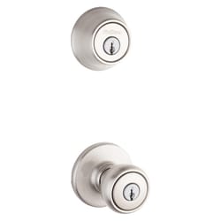 Kwikset Tylo Satin Nickel Entry Knob and Single Cylinder Deadbolt 1-3/4 in.