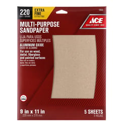 Ace 11 in. L X 9 in. W 220 Grit Aluminum Oxide Sandpaper 5 pk