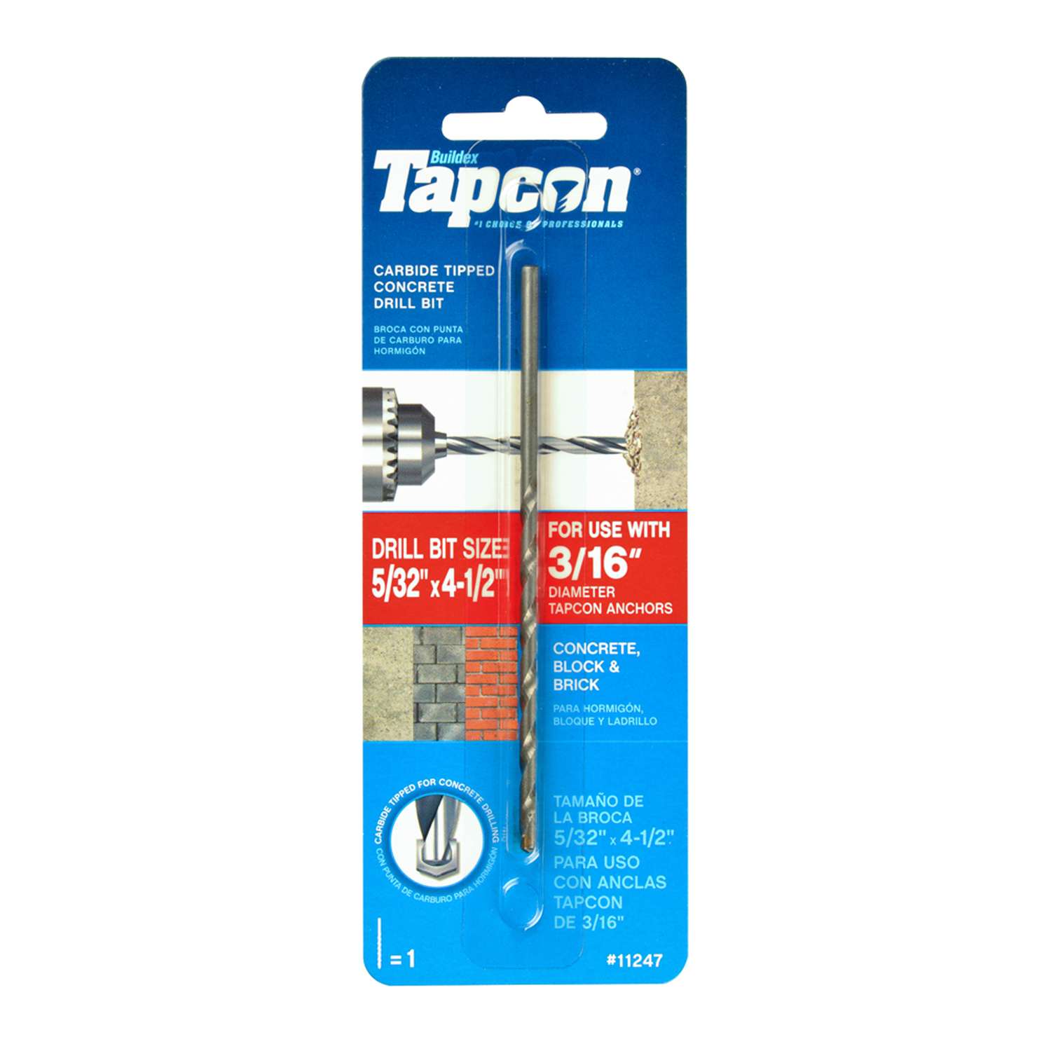 Tapcon 5/32 in. X 41/2 in. L Carbide Tipped Concrete Drill Bit 1 pc